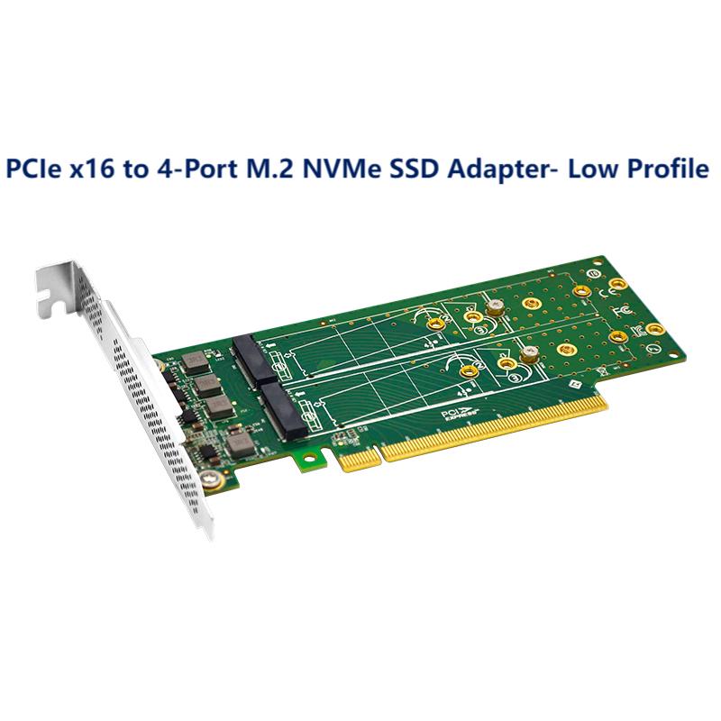 PCIe x16 to 4-Port M.2 NVMe SSD Adapter- Low Profile